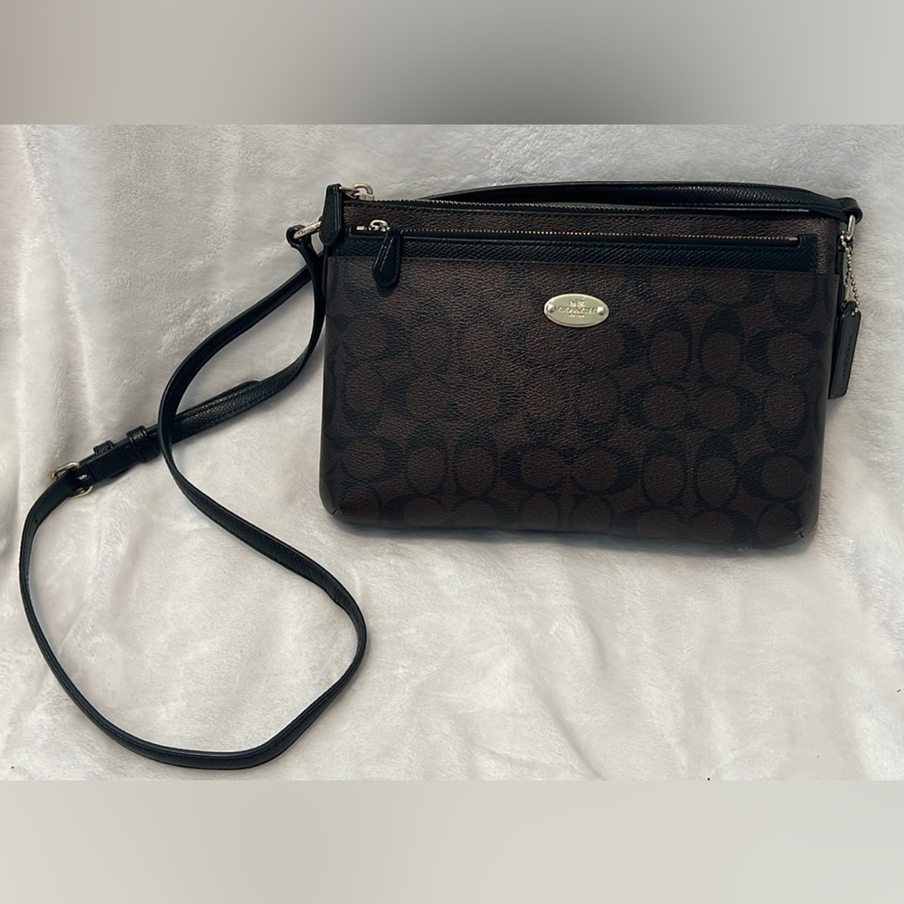 Coach Signature Black and Brown Crossbody Bag